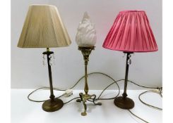 A pair of brass Laura Ashley table lamps & one bra