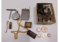 A set of Victorian ivory beads, a quantity of coin