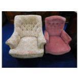 A Victorian upholstered arm chair twinned with a s