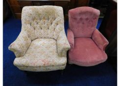 A Victorian upholstered arm chair twinned with a s