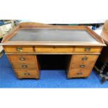 A military style pedestal desk with brass fittings