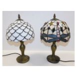 Two small Tiffany style table lamps, 14in high