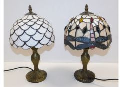 Two small Tiffany style table lamps, 14in high