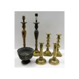 A pair of Georgian candle holders, a/f, other bras