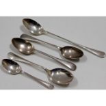 Five silver spoons, two monogrammed with letter "A