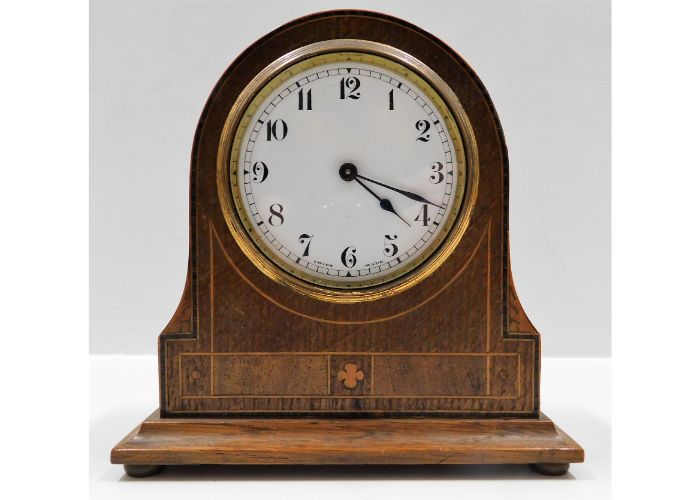 An Edwardian inlaid Buren mantle clock, not runnin