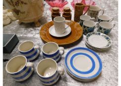 Four T. G. Green blue & white cup & saucers twinne