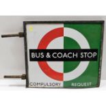 A two piece enamel bus & coach stop sign, mounted