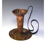 Early 20th Century Arts & Crafts copper and wrought iron chamber candlestick, 19.5cm high