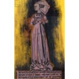 Medieval-style 'brass rubbing' depicting 'Isabella Cheyne (died 1435)', 76cm x 47cm, framed and