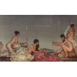 After Sir William Russell Flint, unsigned coloured print - 'The Silver Mirror', 27cm x 43.5cm,