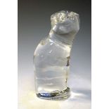 Orrefors glass figurine of a seated cat, inscribed beneath Alberius 4283, 22.5cm high