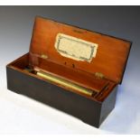 Late 19th/early 20th Century Swiss musical box playing eight airs, in an ebonised beech case