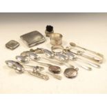 Collection of silver to include; cigarette case, London 1928, set of six teaspoons, Sheffield