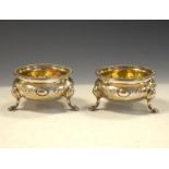 Pair of Victorian silver cauldron salts with embossed decoration, London 1877, 5.0toz approx