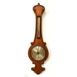 Late 19th/early 20th Century oak cased wheel barometer having alcohol thermometer, the dial signed