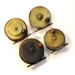 Four fishing reels, comprising: H.W. Gave & Co Columbo brass reel, Watson & Hancock brass and