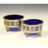 Pair of Victorian silver oval salts with pierced decorative sides, Sheffield 1886, 2.2toz approx