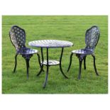 Garden Furniture - Black metal bistro table and pair of chairs