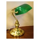 Reproduction brass desk lamp having green glass shade