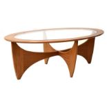 G-Plan oval glass top coffee table, 122cm x 66cm