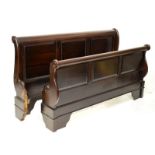 Reproduction mahogany sleigh bed of three panel design, 159cm wide