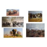 Five assorted prints of elephants to include; David Shepherd 'The Ivory Is Theirs' and another,