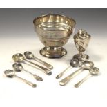 Collection of silver items to include; a silver sugar bowl, Birmingham 1911, silver salt and mustard