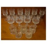 Part suite of cut glass or lead crystal glasses to include; wines, brandy and whisky (20)