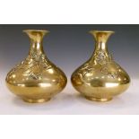Pair of early 20th Century Japanese Meiji or Taisho period polished bronze vases of bulbous form