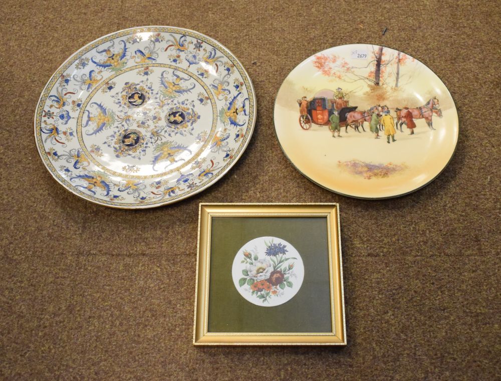 Royal Doulton series ware plates depicting a mail coach, a Continental bone china plate with