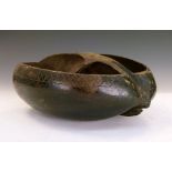 Antique coco-de-mer (lodoicea maldivica) seed pod, carved to form a two-division basket with central