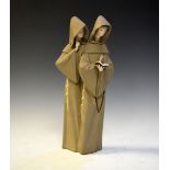Lladro bisque figure group of two monks, 38cm high