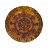 John Pollex slipware charger commemorating the Silver Jubilee of Queen Elizabeth II, impressed marks