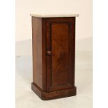 Victorian figured mahogany marble top pot cupboard, 35.5cm wide