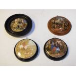 Four 19th Century pot lids - The Village Wedding, Persuasion, The Master of the Hounds and 'A