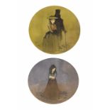 J. Bennett - Two circular drawings of characters from Charles Dickens, 'Little Nell' and 'Nancy',