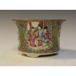 Famille Rose flowerpot having alternate panels of flowers, butterflies and birds and figures, with