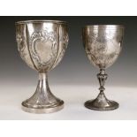 William IV silver goblet with embossed decoration, London 1832, 16.5cm high, together with a