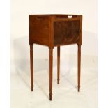 19th Century mahogany tray top pot cupboard fitted one door on turned supports, 40cm wide