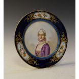 Late 19th/early 20th Century cabinet plate decorated with a female portrait within a floral