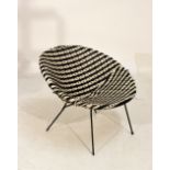 1960's period black and white 'Satellite' tub chair on metal frame