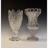 Waterford crystal ovoid shaped vase having crenelated rim and circular star cut foot, etch mark to