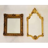 Shaped rectangular gilt framed mirror, 72cm x 39.5cm, and a rectangular gilt frame mirror, 39cm x