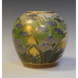 20th Century Japanese ovoid vase with gilt-enriched iris decoration, Satsuma mark beneath, 19cm high