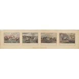 Set of four coloured prints mounted as a whole - 'The First Steeplechase on Record', each print 10.