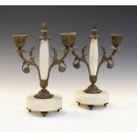 Pair of late 19th Century French white marble and gilt metal two-branch candelabra, from a clock