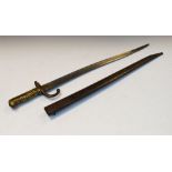 World War I British Military bayonet, having brass handle marked H 27665 to guard, blade measuring