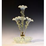 Victorian vaseline glass four-branch epergne, 43cm high