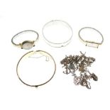 Assorted jewellery and watches to include; silver snap bangle, charm bracelet, etc